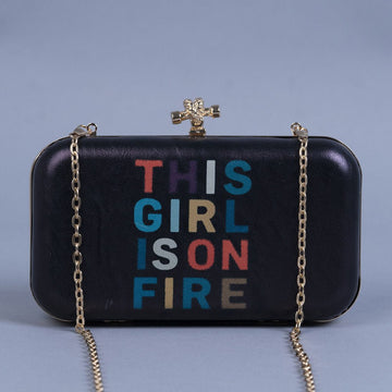Artklim Black Based Quirky Caption Printed Leatherette Clutch