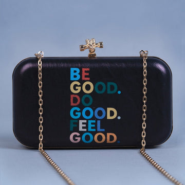 Artklim Black Based Quirky Caption Printed Leatherette Clutch