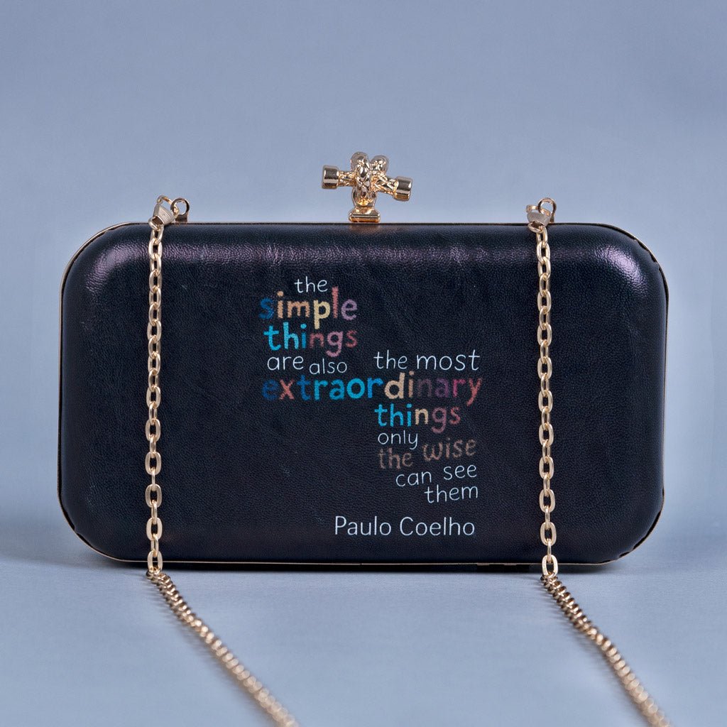 Artklim Black Based Quirky Caption Printed Leatherette Clutch