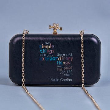 Artklim Black Based Quirky Caption Printed Leatherette Clutch