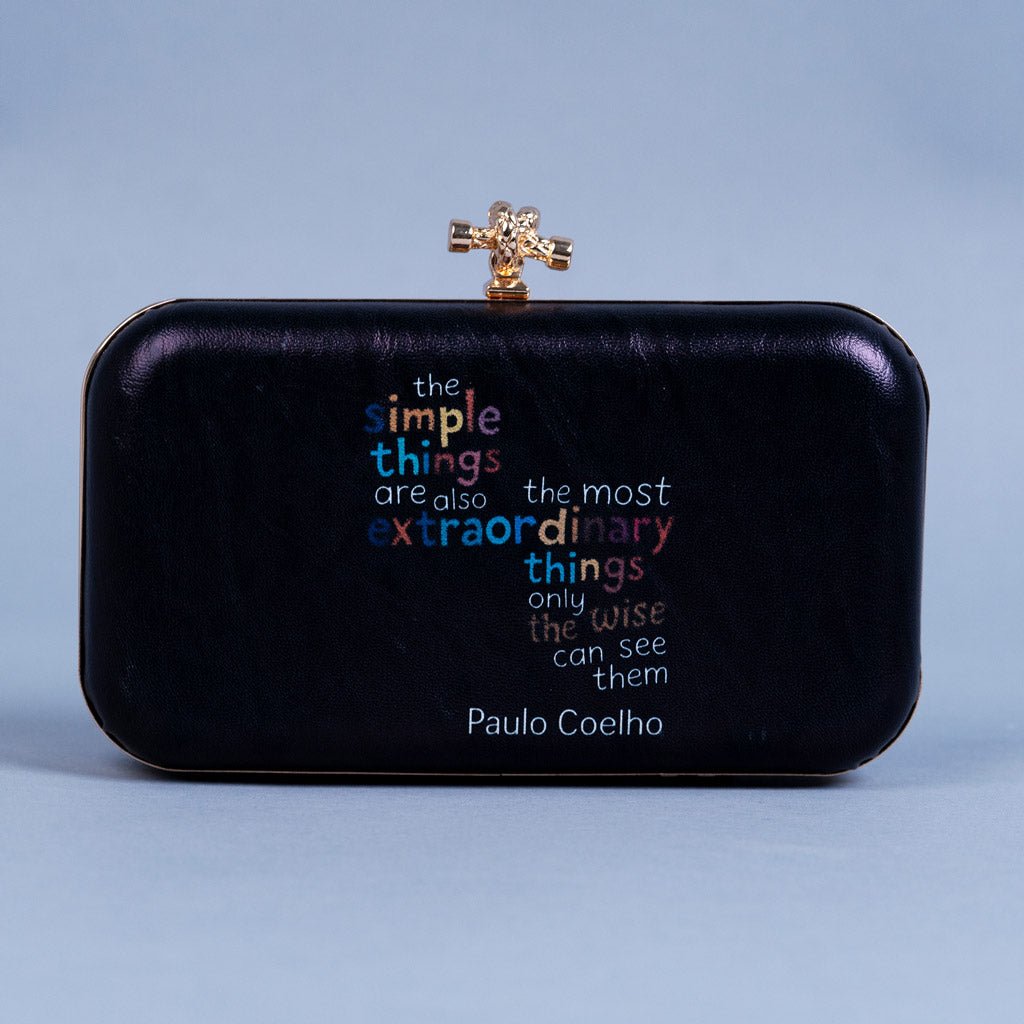 Artklim Black Based Quirky Caption Printed Leatherette Clutch
