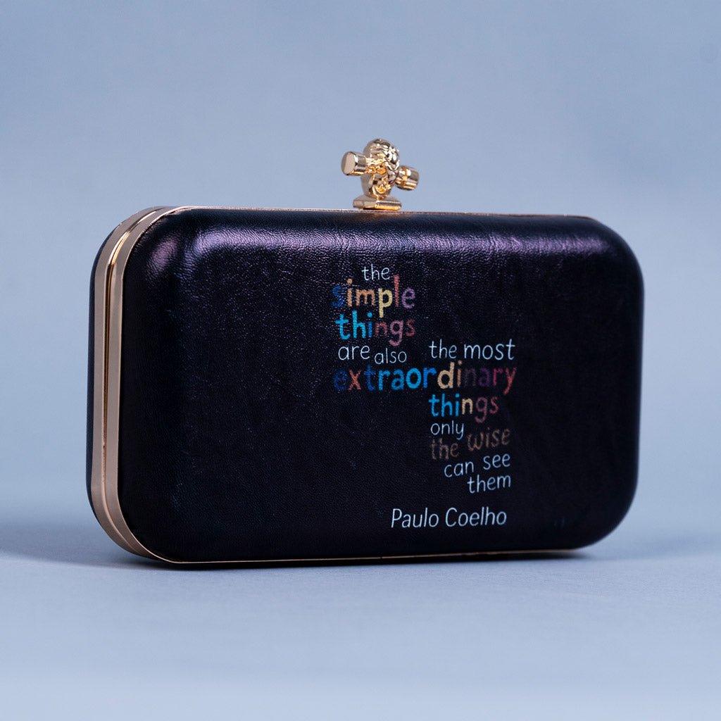 Artklim Black Based Quirky Caption Printed Leatherette Clutch
