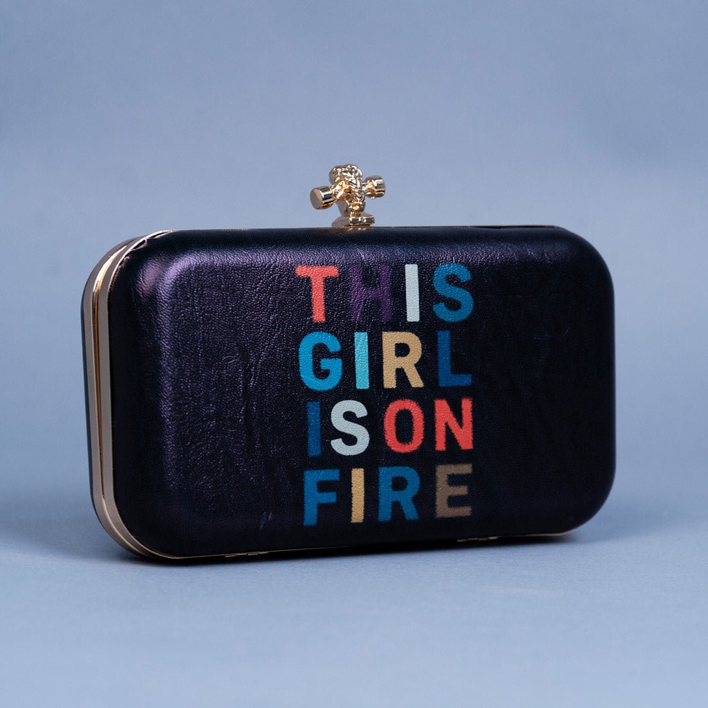 Artklim Black Based Quirky Caption Printed Leatherette Clutch