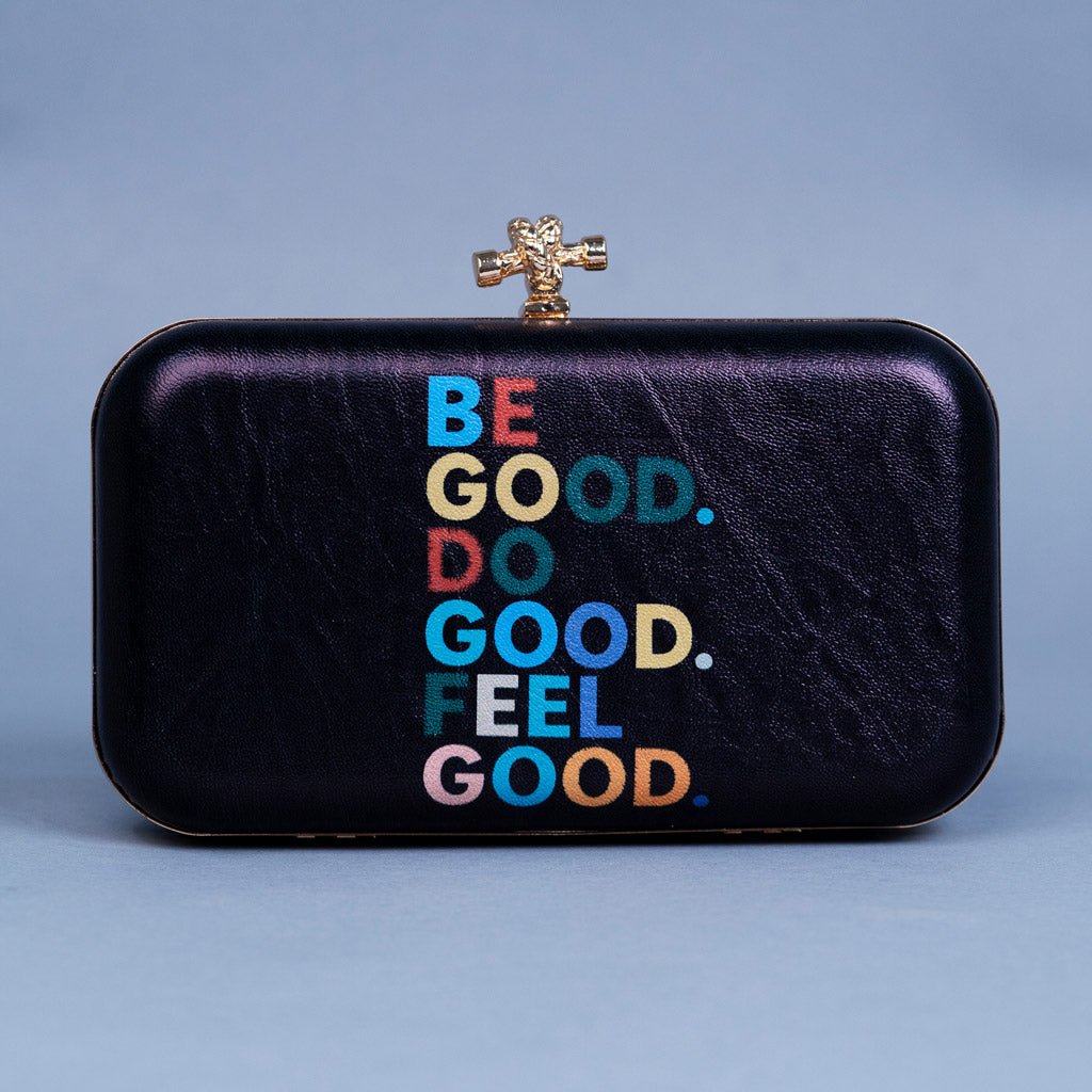 Artklim Black Based Quirky Caption Printed Leatherette Clutch
