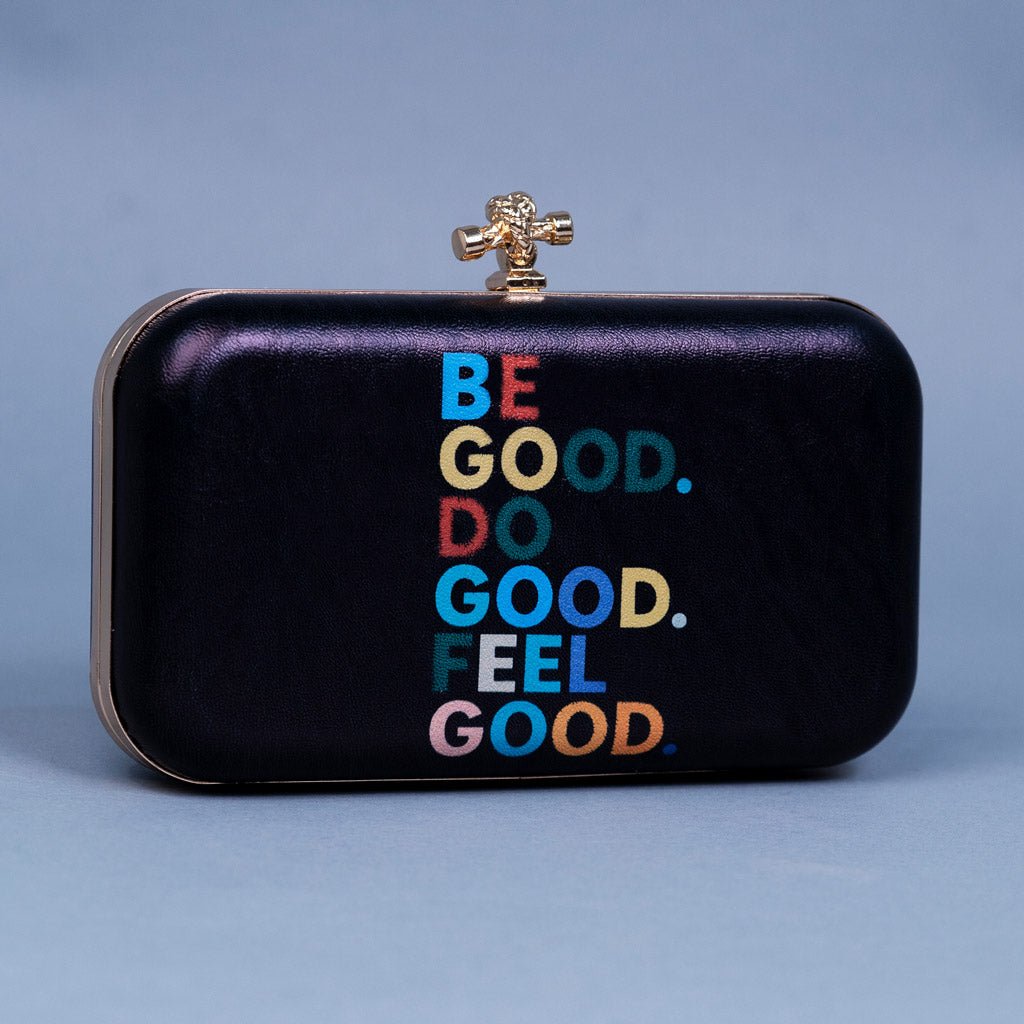 Artklim Black Based Quirky Caption Printed Leatherette Clutch