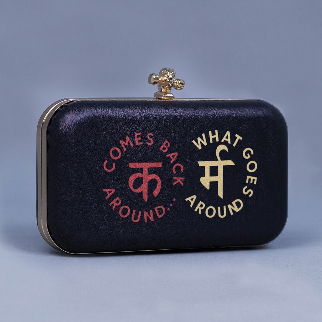 Artklim Black Based Quirky Quote Printed Leatherette Clutch