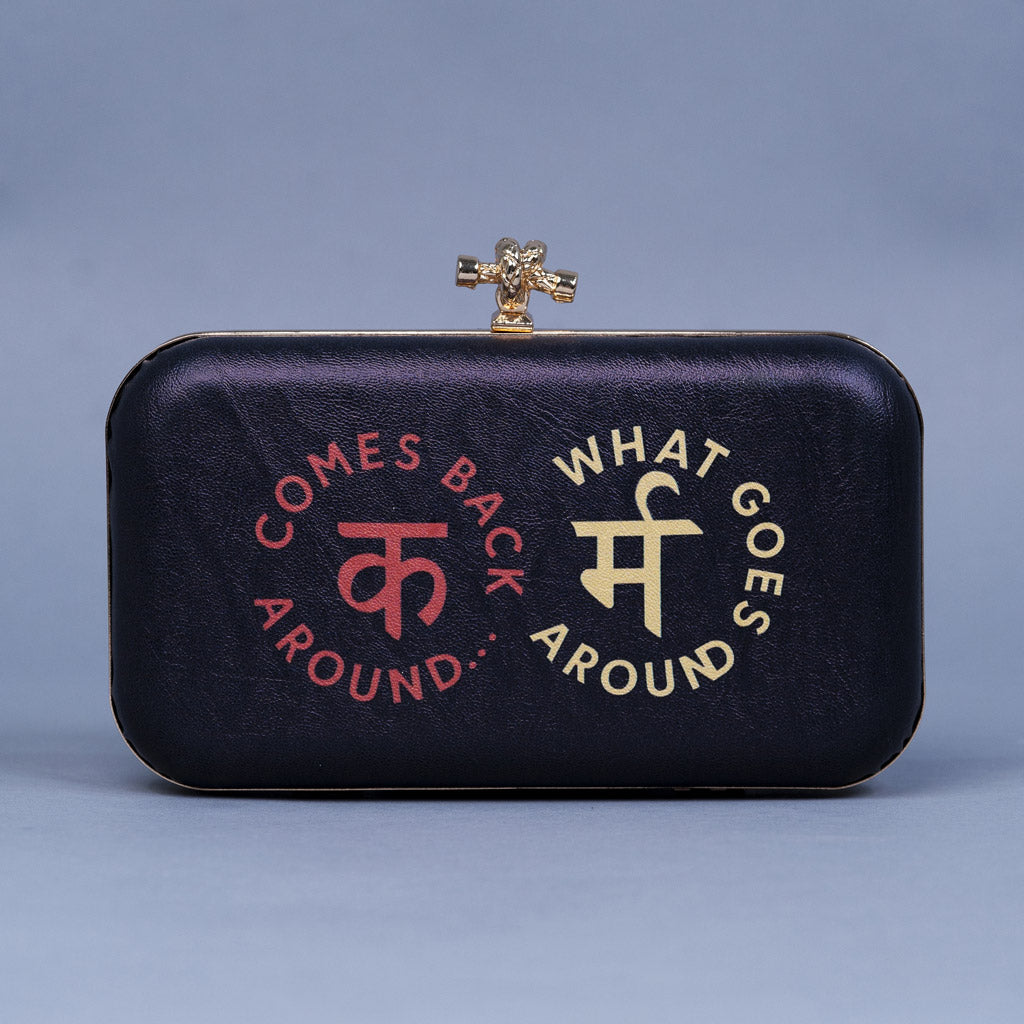 Artklim Black Based Quirky Quote Printed Leatherette Clutch
