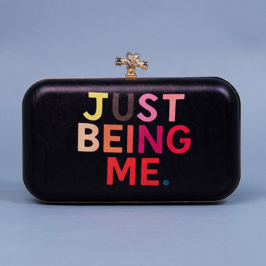 Artklim Black Base Quirky Quote Printed Leatherette Clutch