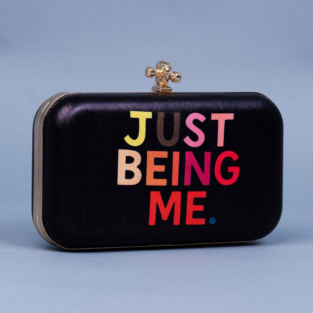Artklim Black Base Quirky Quote Printed Leatherette Clutch