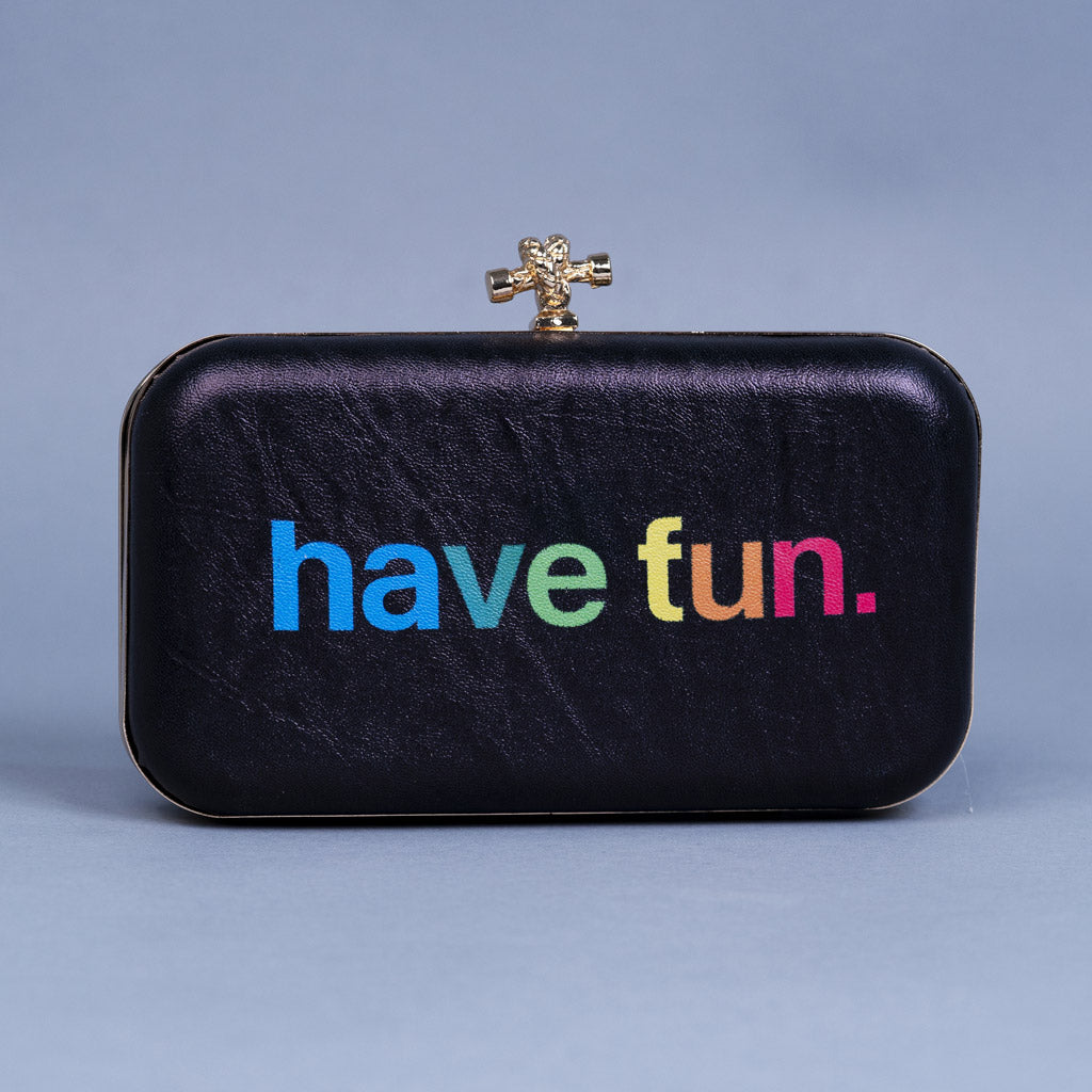 Artklim Black Based Quirky Quote Printed Leatherette Clutch