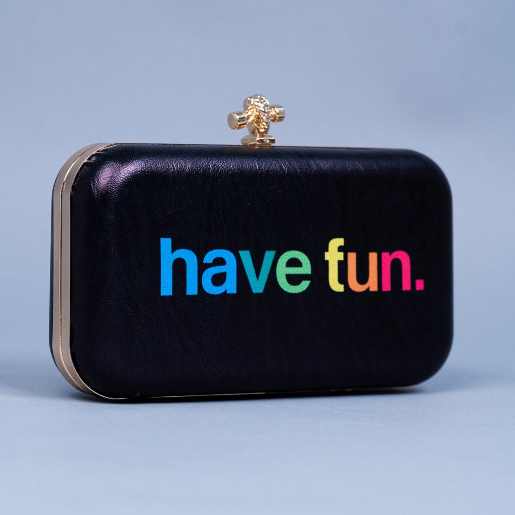 Artklim Black Based Quirky Quote Printed Leatherette Clutch