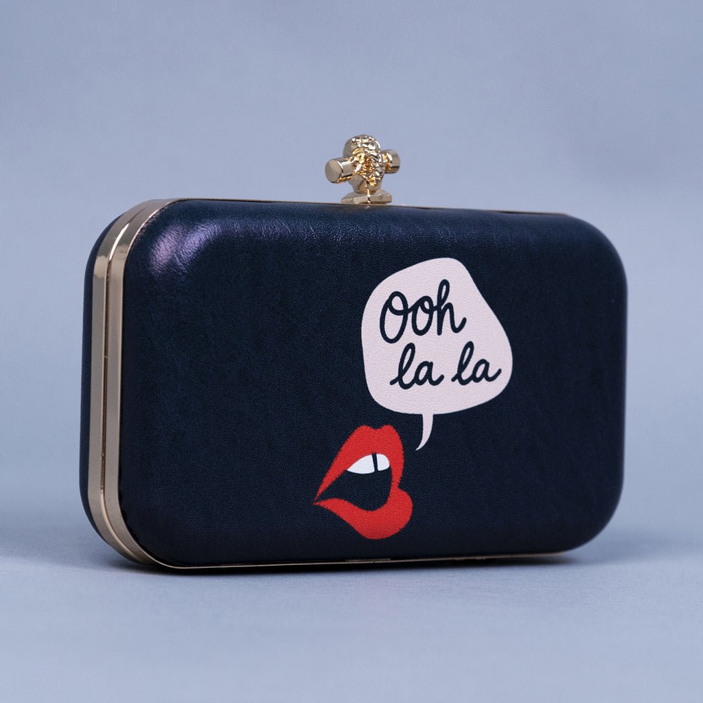 Artklim Black Based Quirky Caption Printed Leatherette Clutch