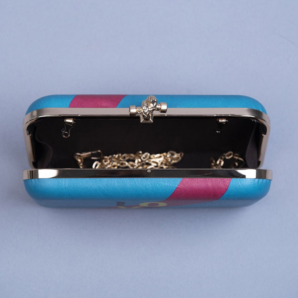 Artklim Sky Blue Based Love Printed Leatherette Clutch