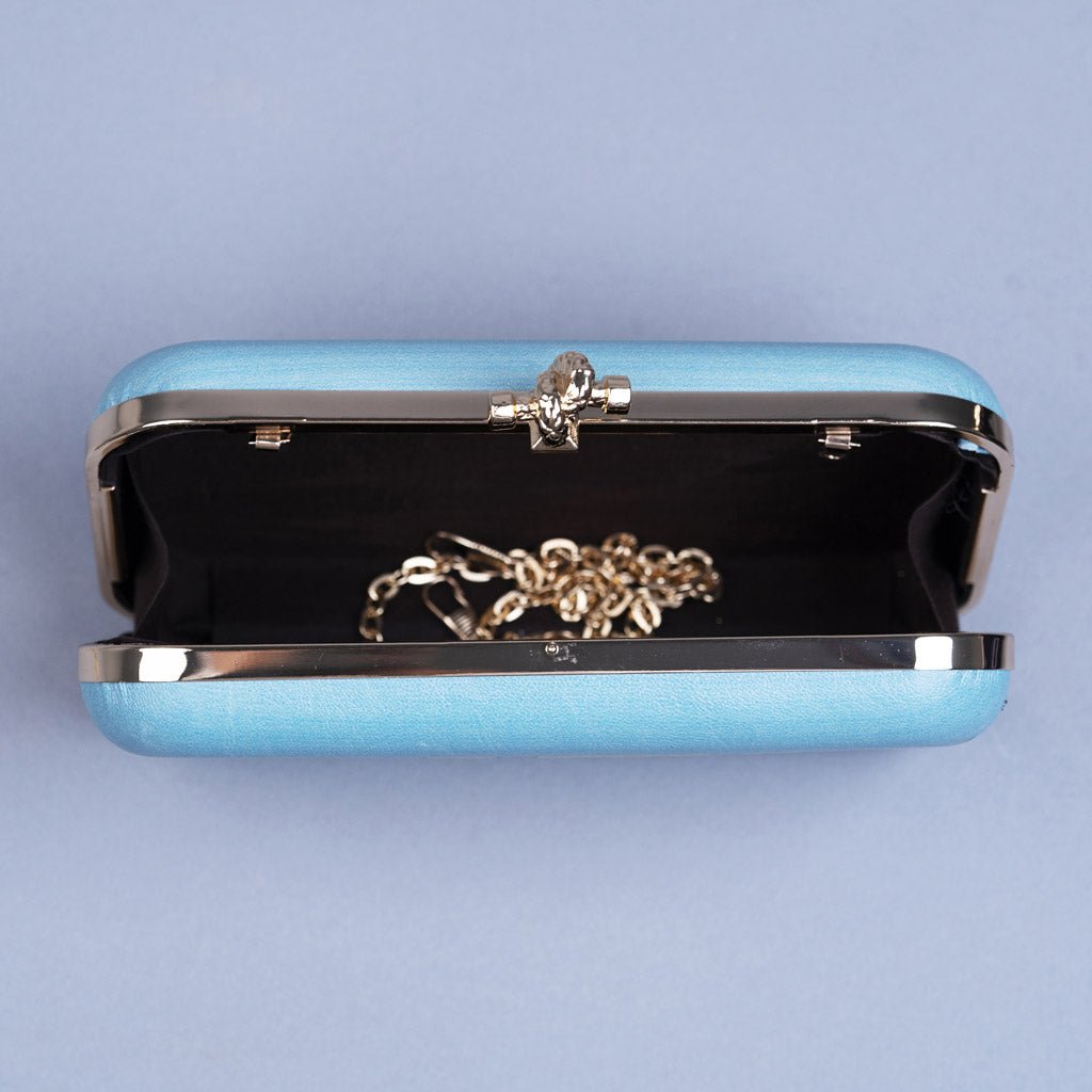 Artklim Blue Based Hey Printed Leatherette Clutch