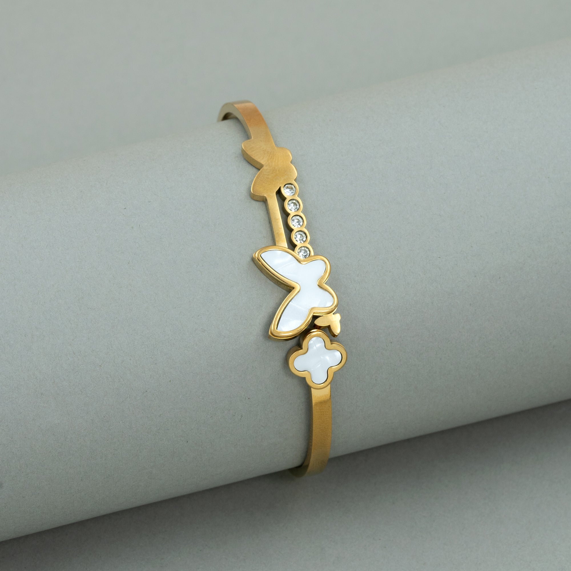 Artklim Gold Plated White MOP Butterfly Bangle Bracelet