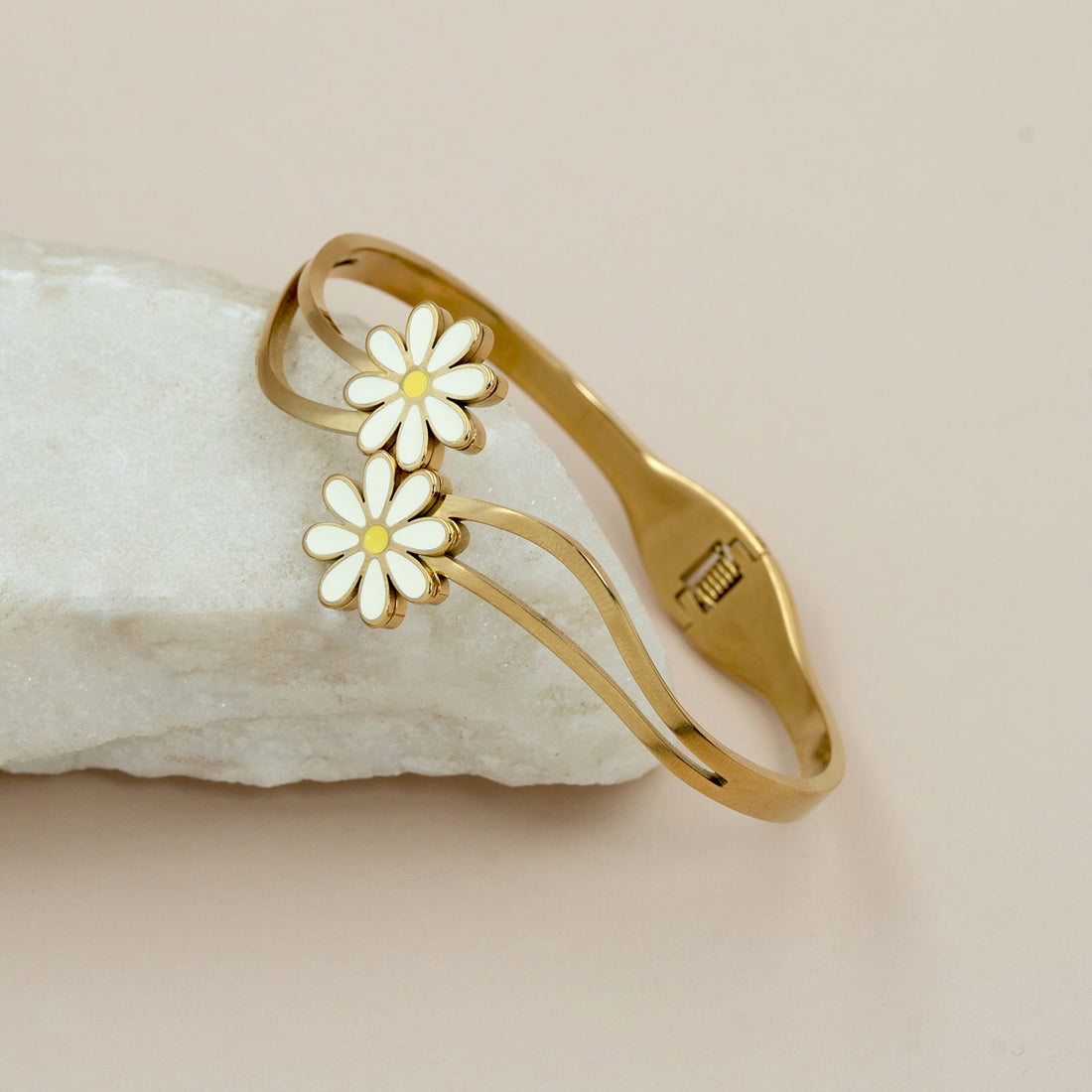 Artklim Gold Plated  Floral Charm Bangle Bracelet