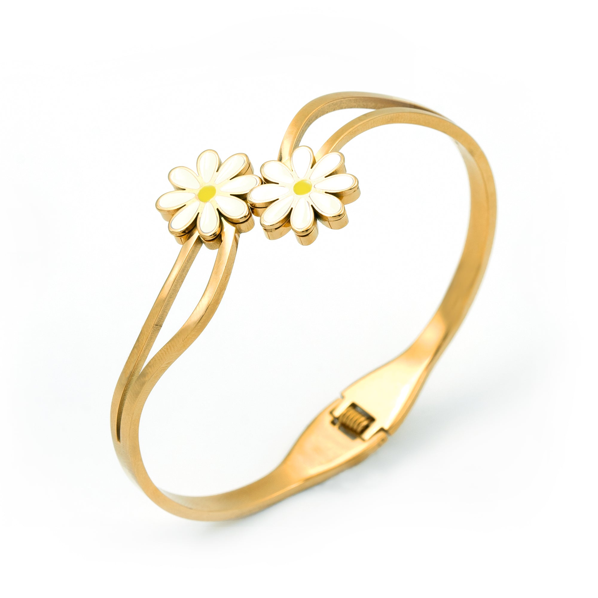 Artklim Gold Plated  Floral Charm Bangle Bracelet