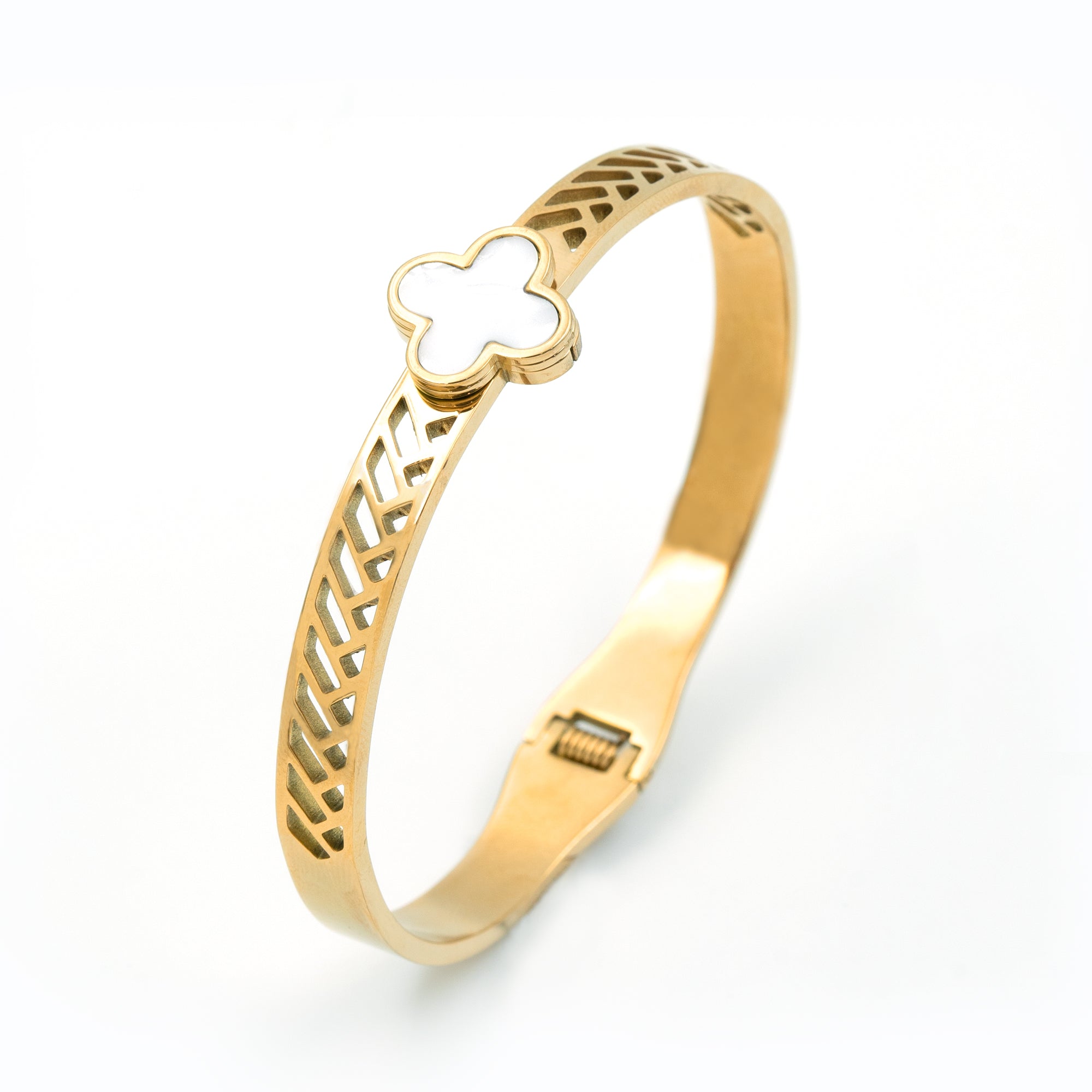 Artklim Gold Plated Clover Bangle Bracelet