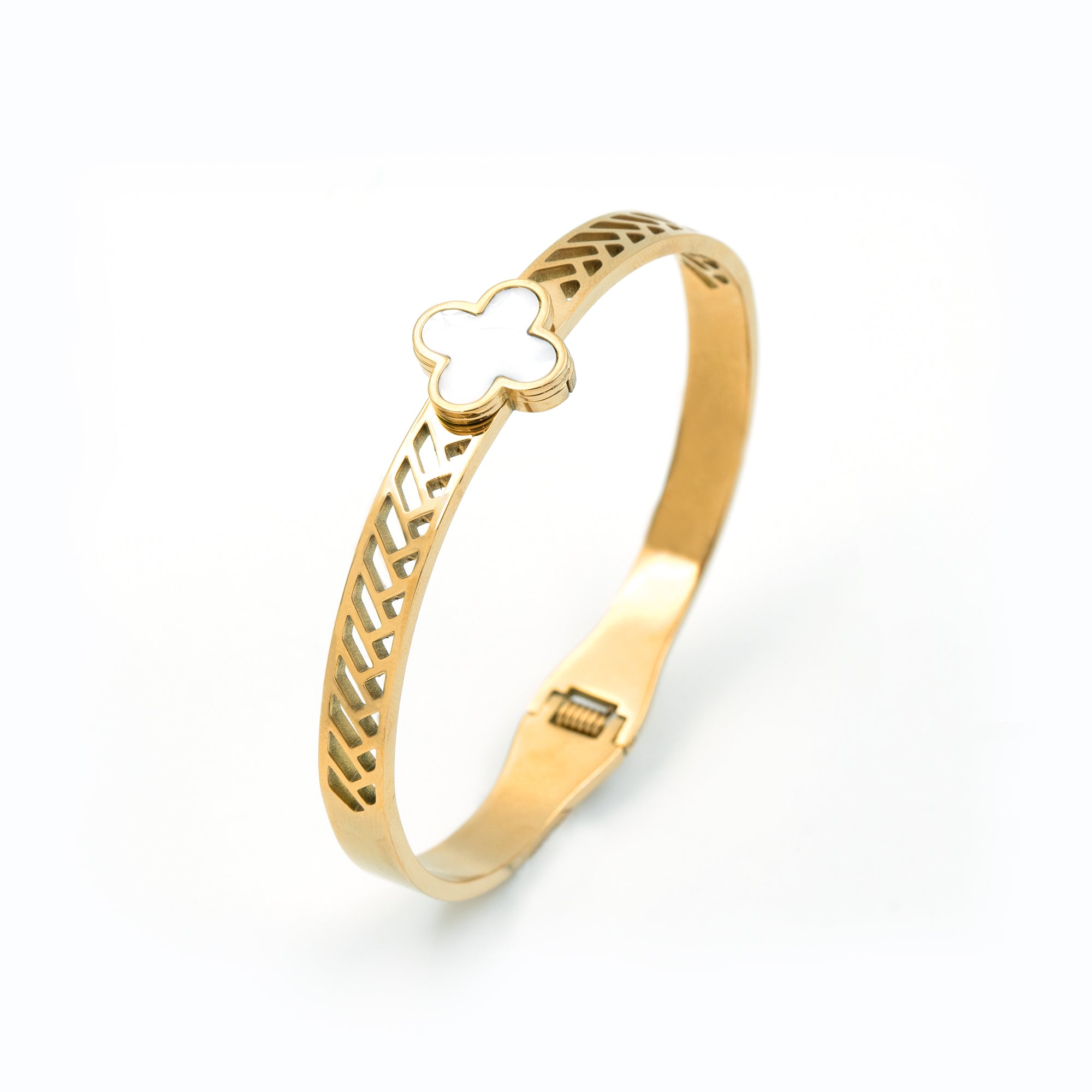 Artklim Gold Plated Clover Bangle Bracelet