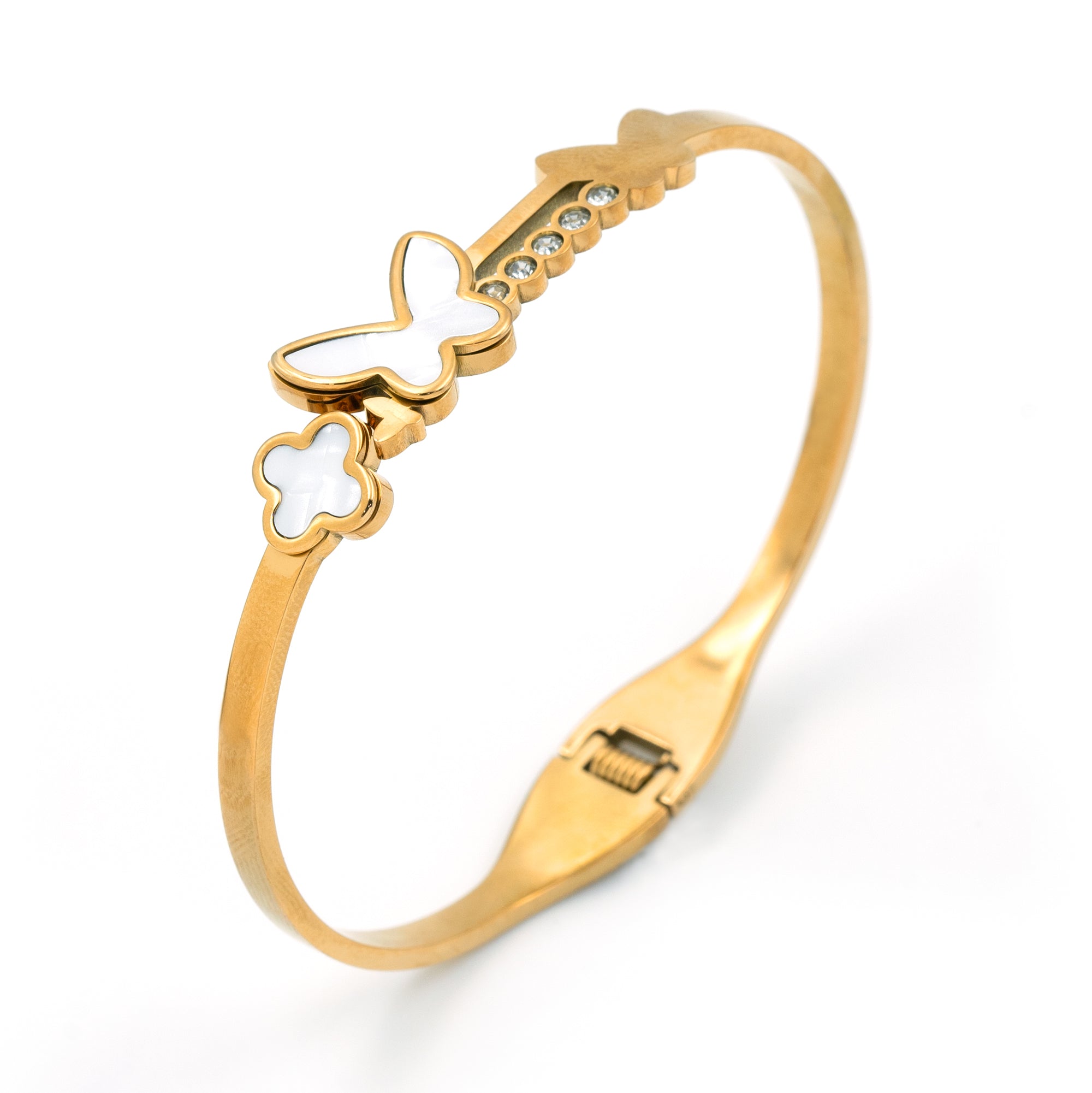 Artklim Gold Plated White MOP Butterfly Bangle Bracelet