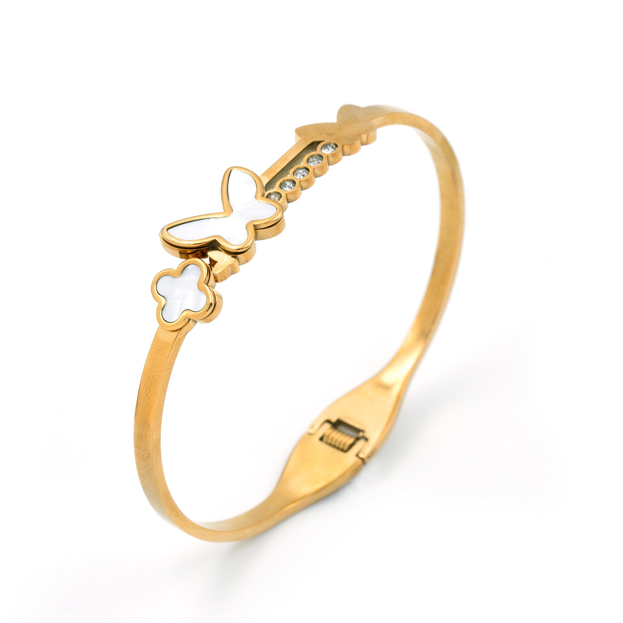 Artklim Gold Plated White MOP Butterfly Bangle Bracelet