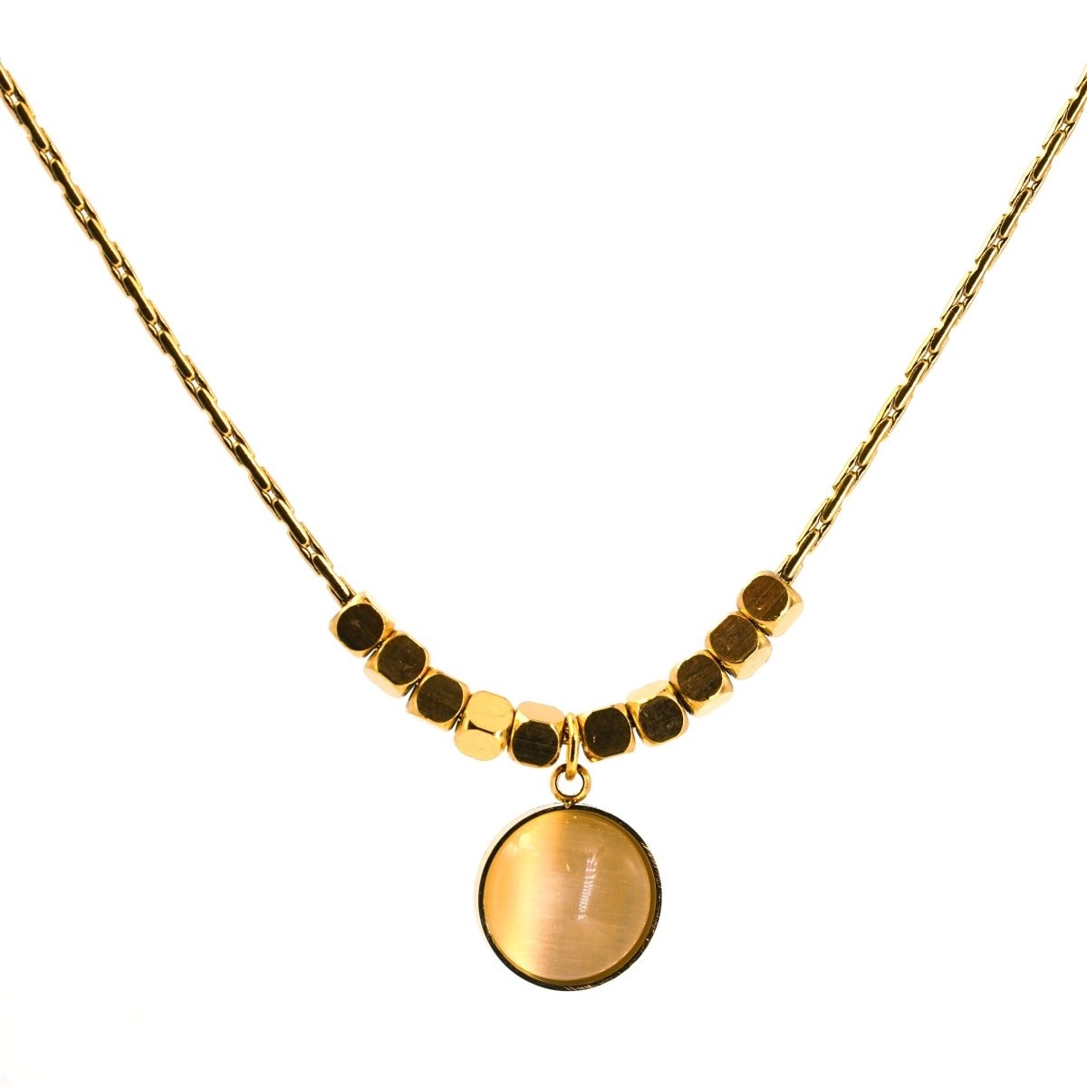 Artklim Gold Plated White MOP Round Pendant Necklace