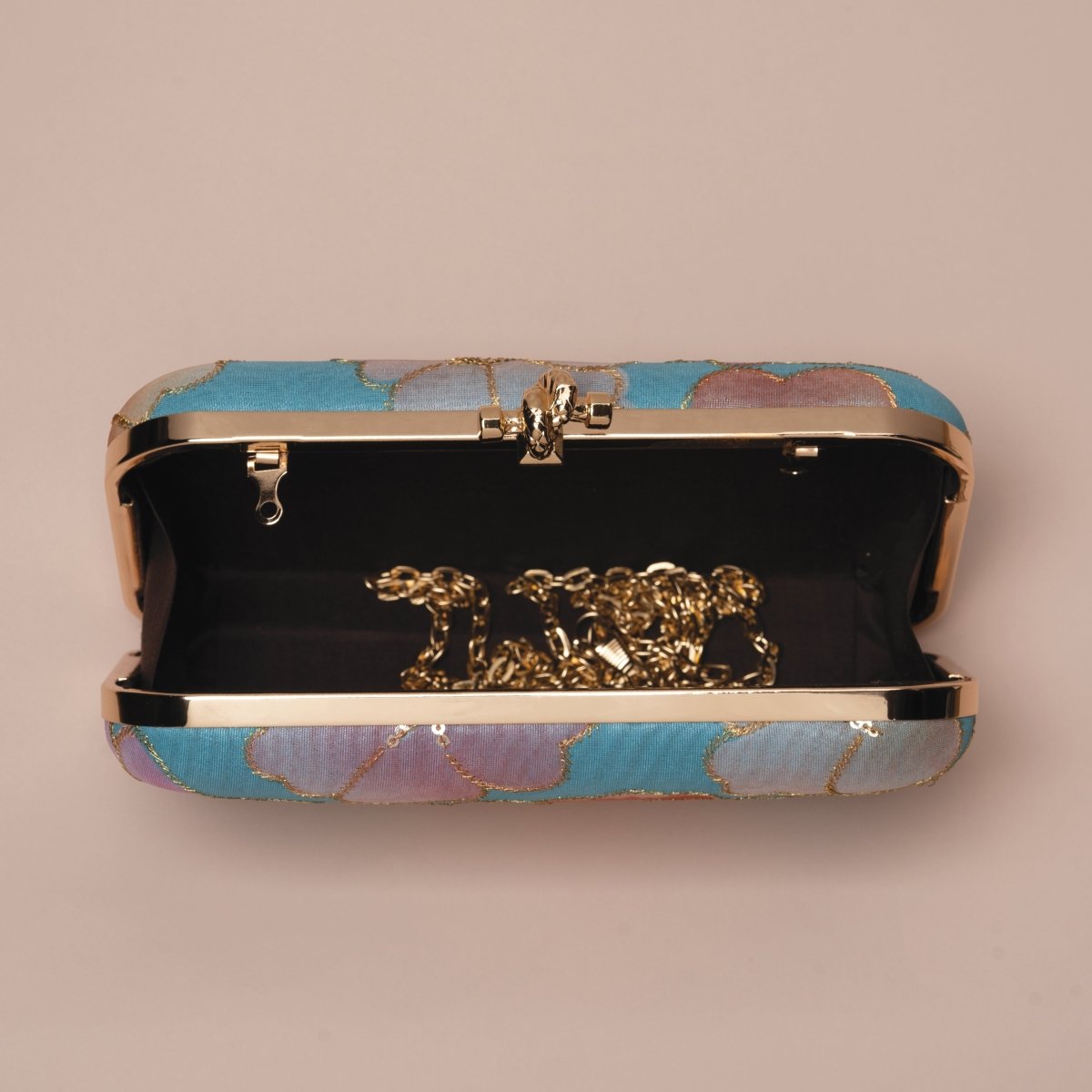 Artklim Pastel Blue Base Floral Printed Fabric Clutch