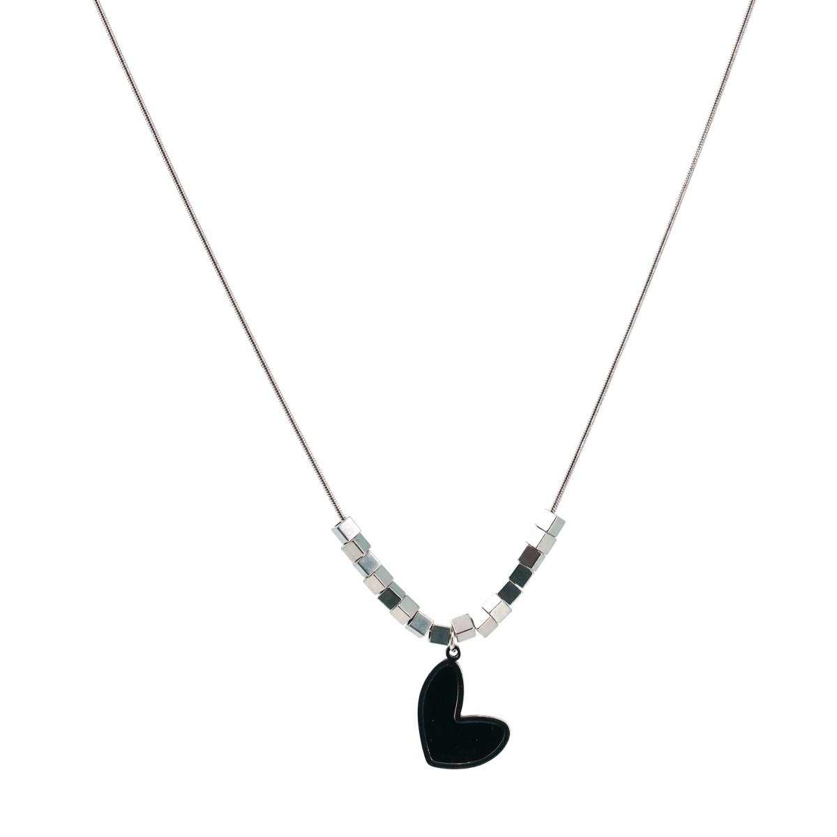 Artklim Silver Plated Black Heart Pendant Necklace