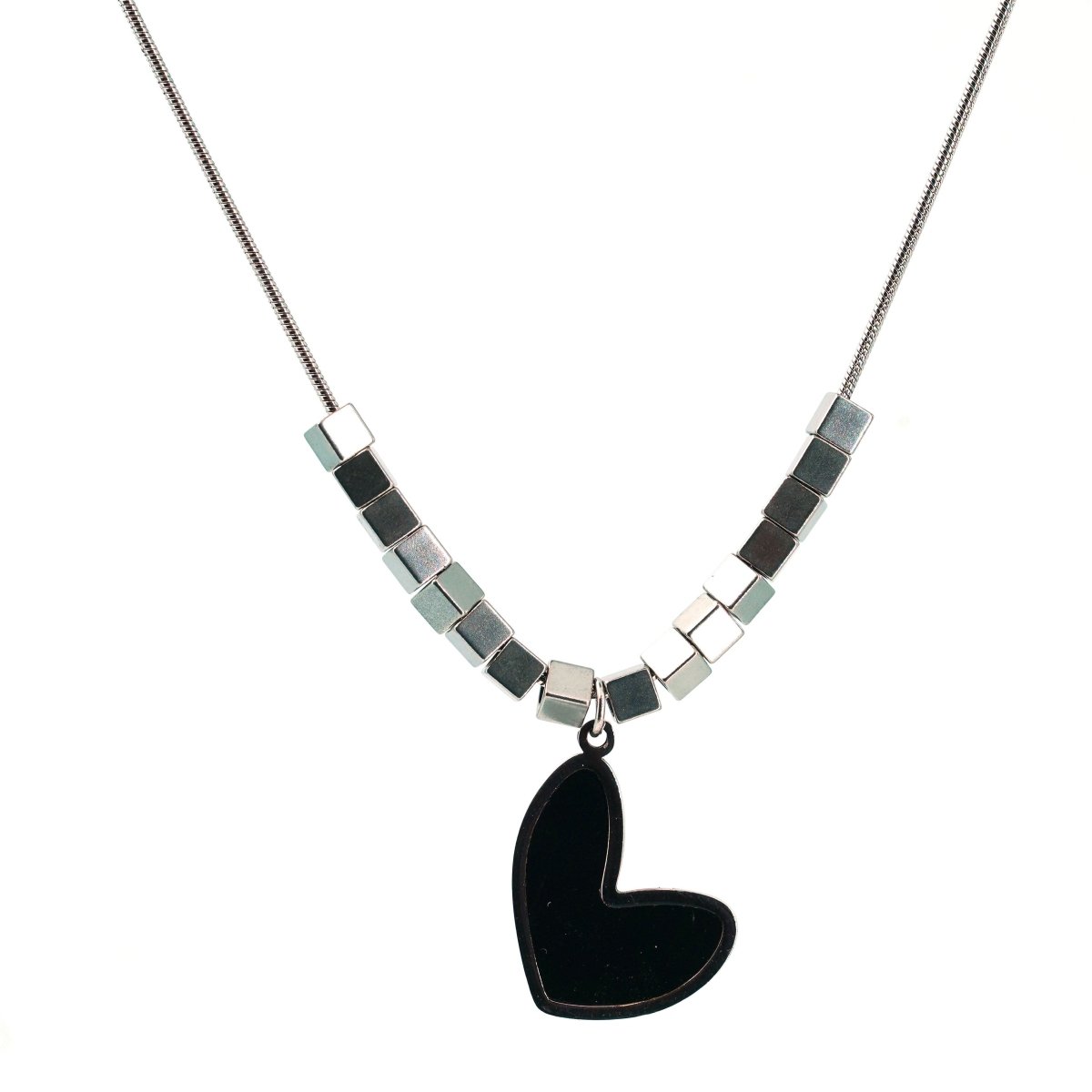 Artklim Silver Plated Black Heart Pendant Necklace