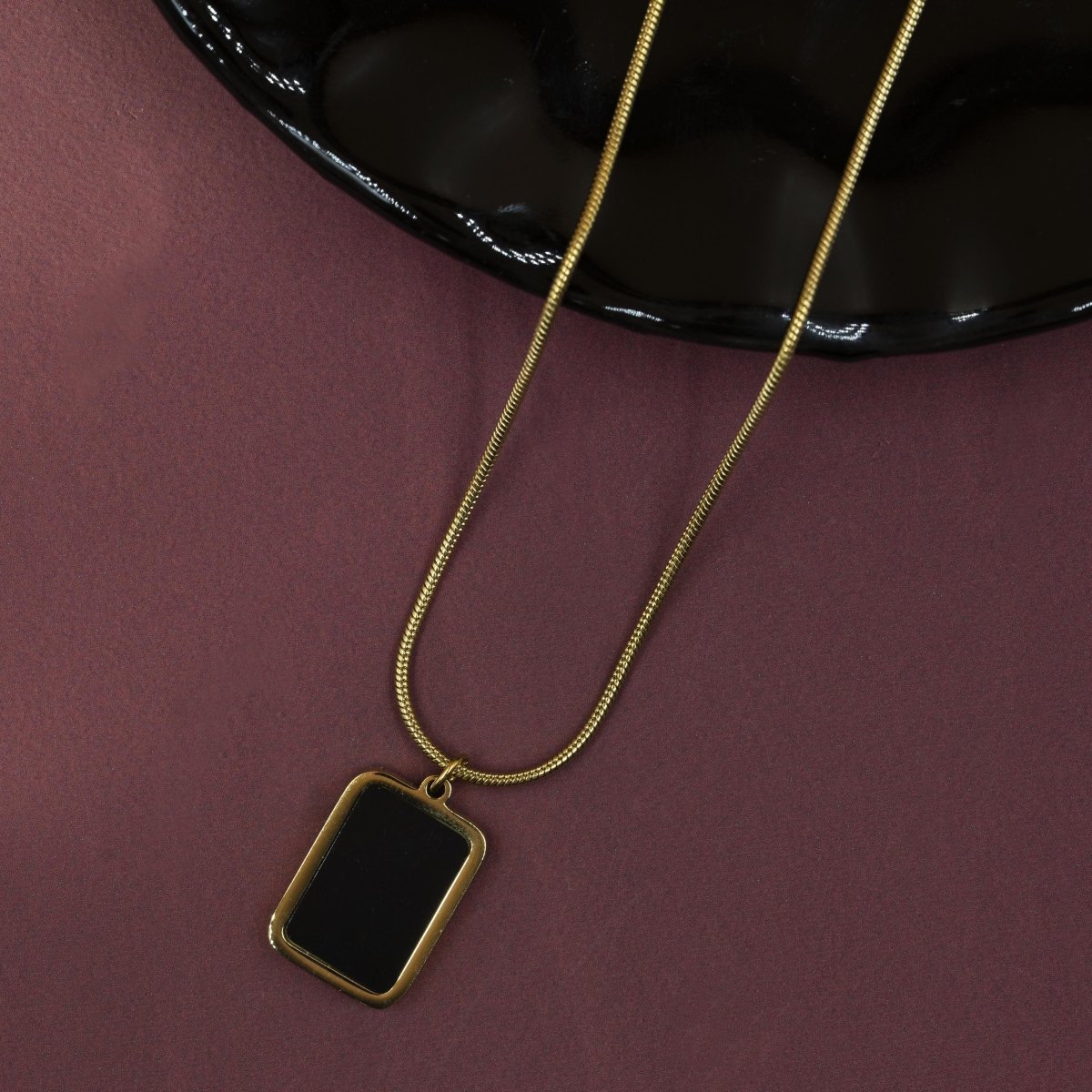 Artklim Gold Plated Black Square MOP Pendant Necklace