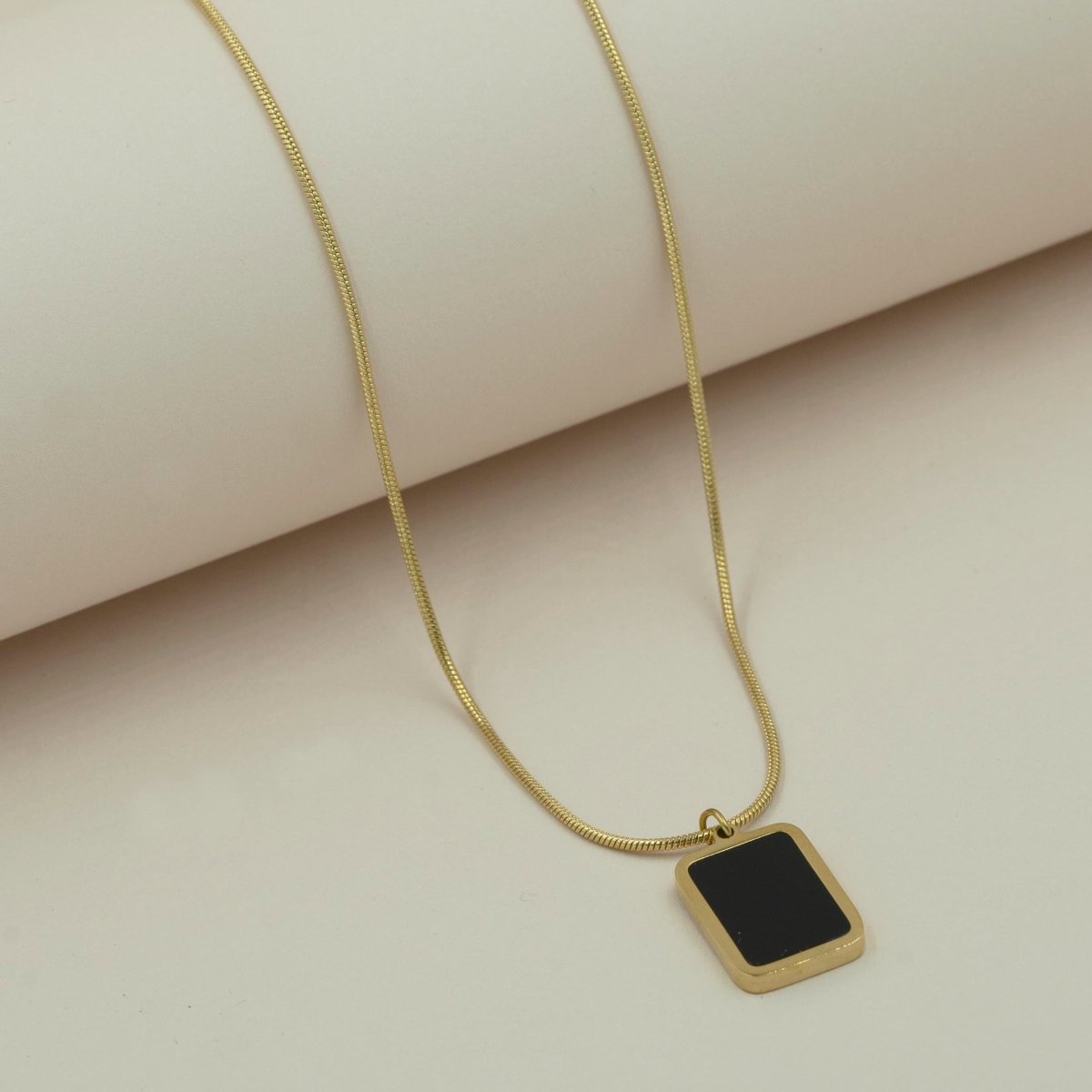 Artklim Gold Plated Black Square MOP Pendant Necklace