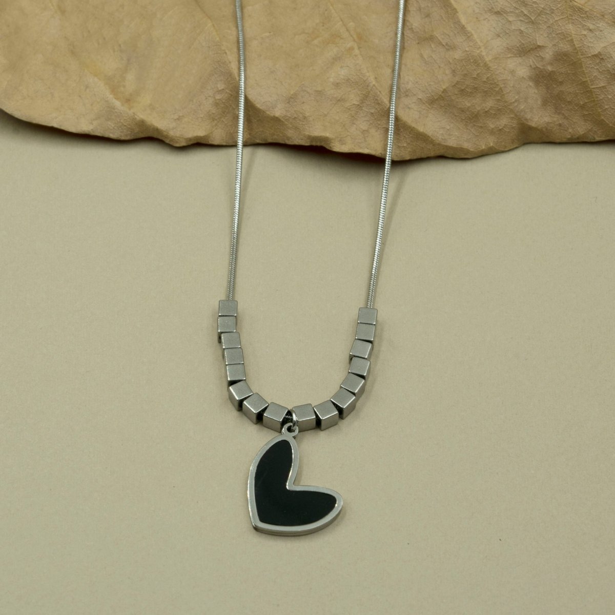 Artklim Silver Plated Black Heart Pendant Necklace