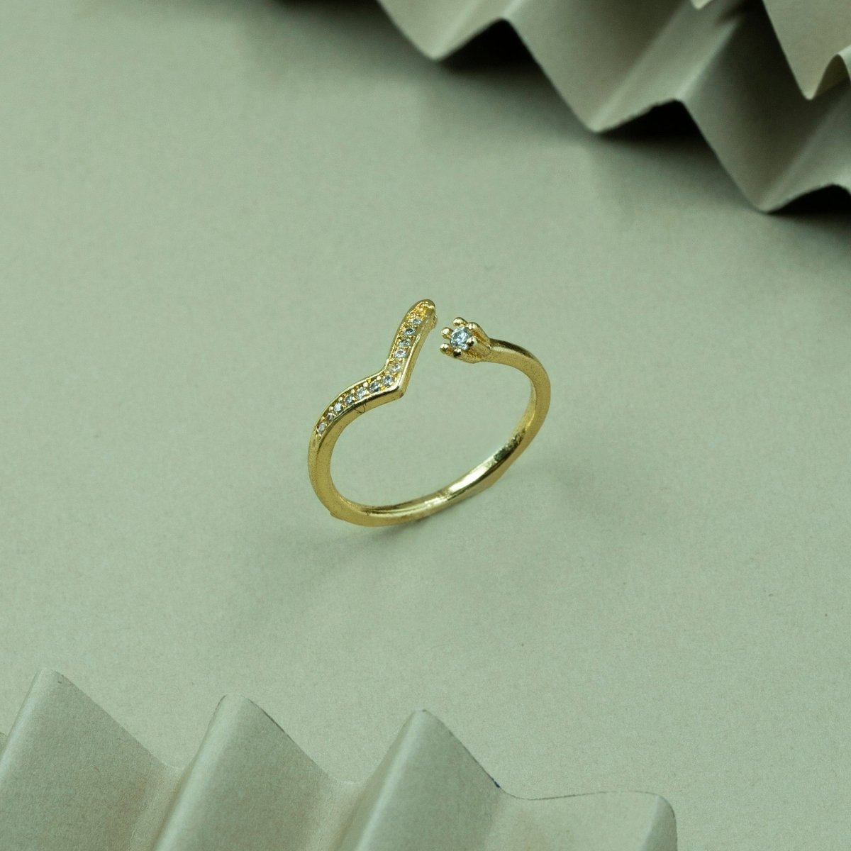 Artklim Gold Plated V Shaped Designer Adjustable Ring