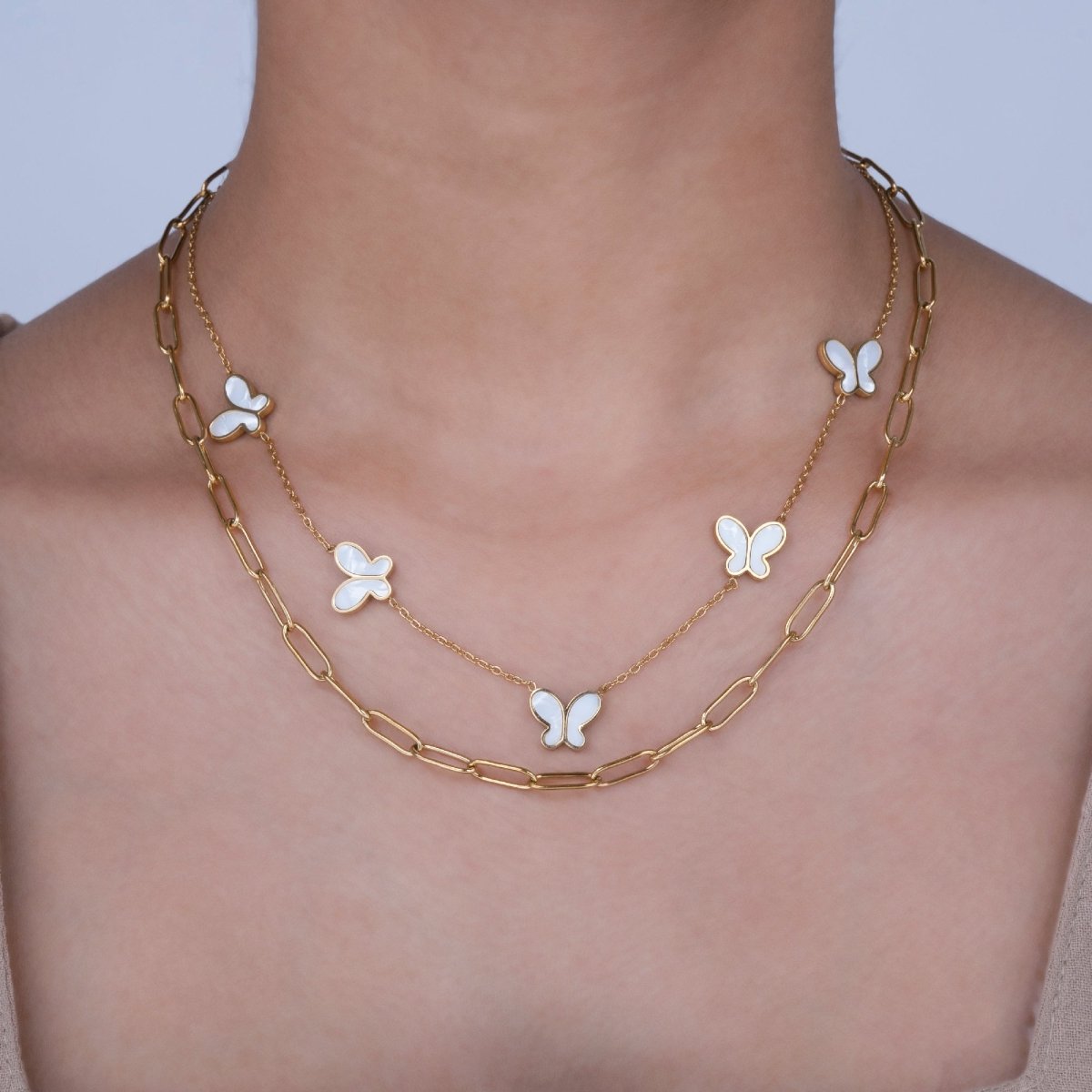 Artklim Gold Plated Butterfly Charm Double Layered Necklace