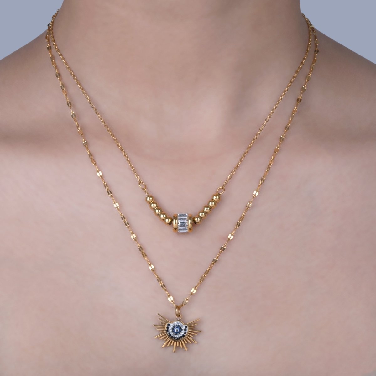 Artklim Gold Plated Dual Radiance Evil Eye Layered Necklace