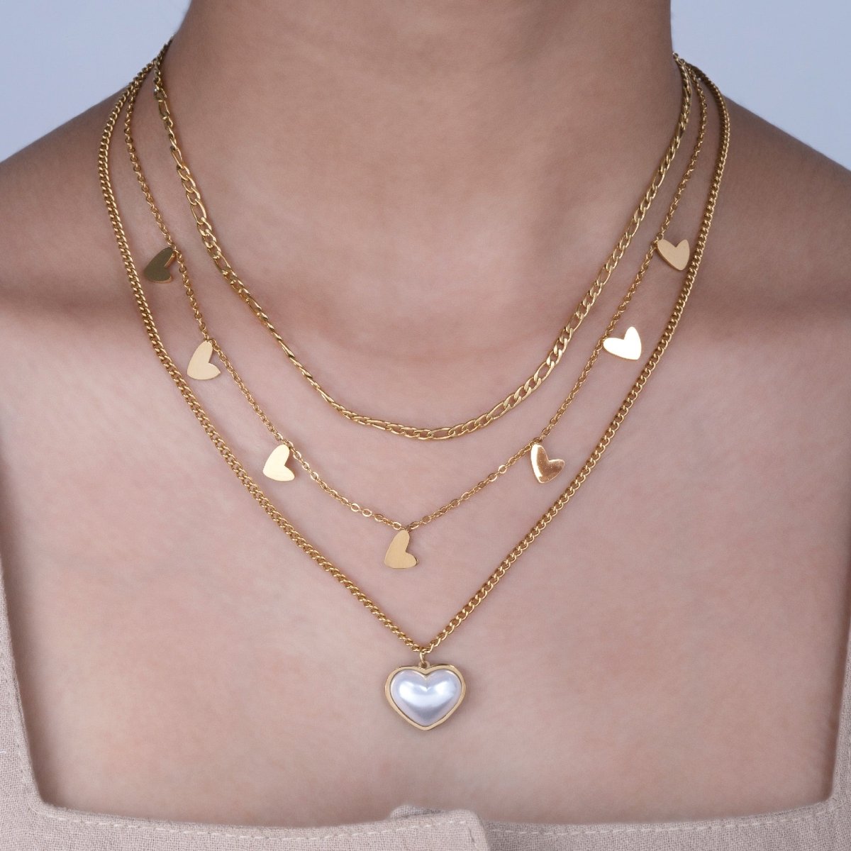 Artklim Gold Plated Golden Haerts Layered Necklace