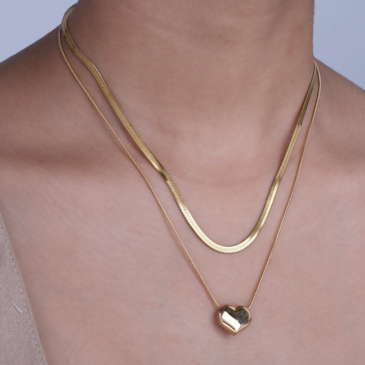 Artklim Gold Plated Heart Pendant Double Layered Necklace