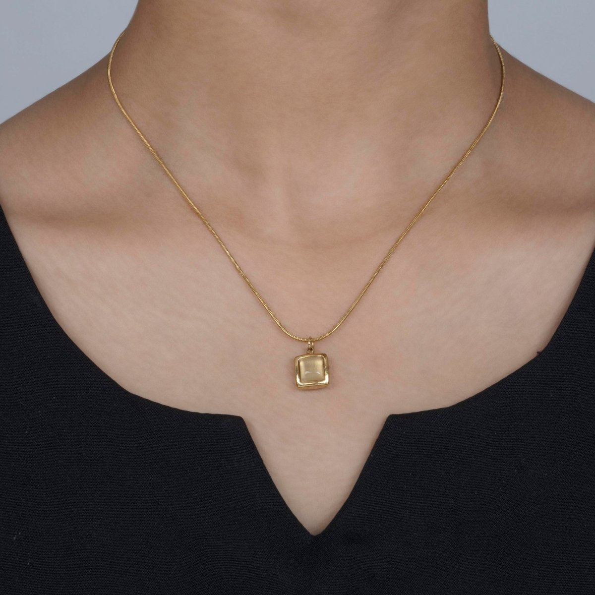 Artklim Gold Plated Mother Of Pearl Sqaure Pendant Necklace