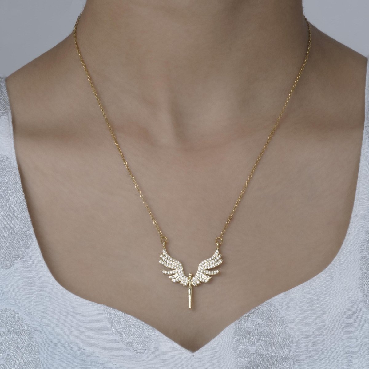 Artklim Gold Plated Studded Phoenix Pendant Necklace