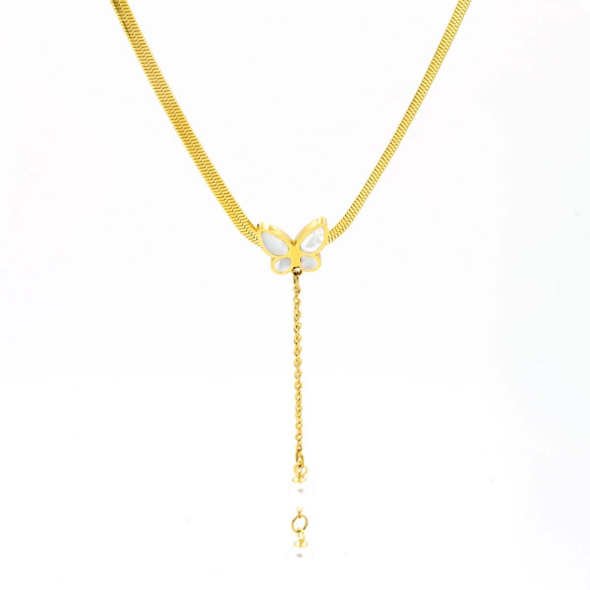 Artklim Gold Plated Butterfly And Pearl Hanging Necklace