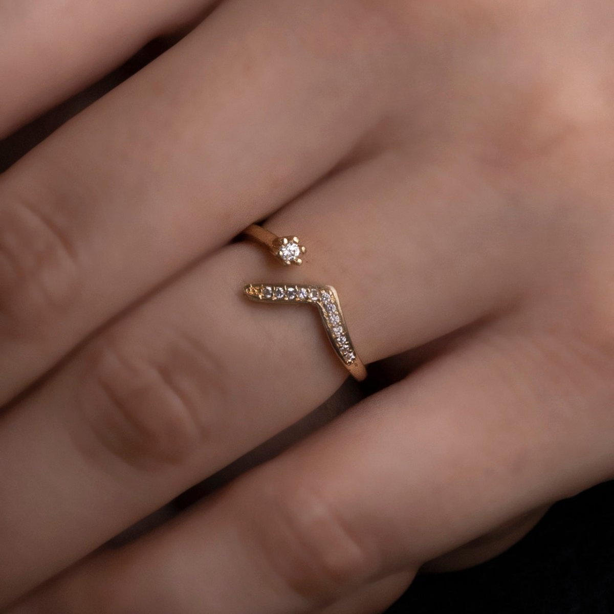 Artklim Gold Plated V Shaped Designer Adjustable Ring