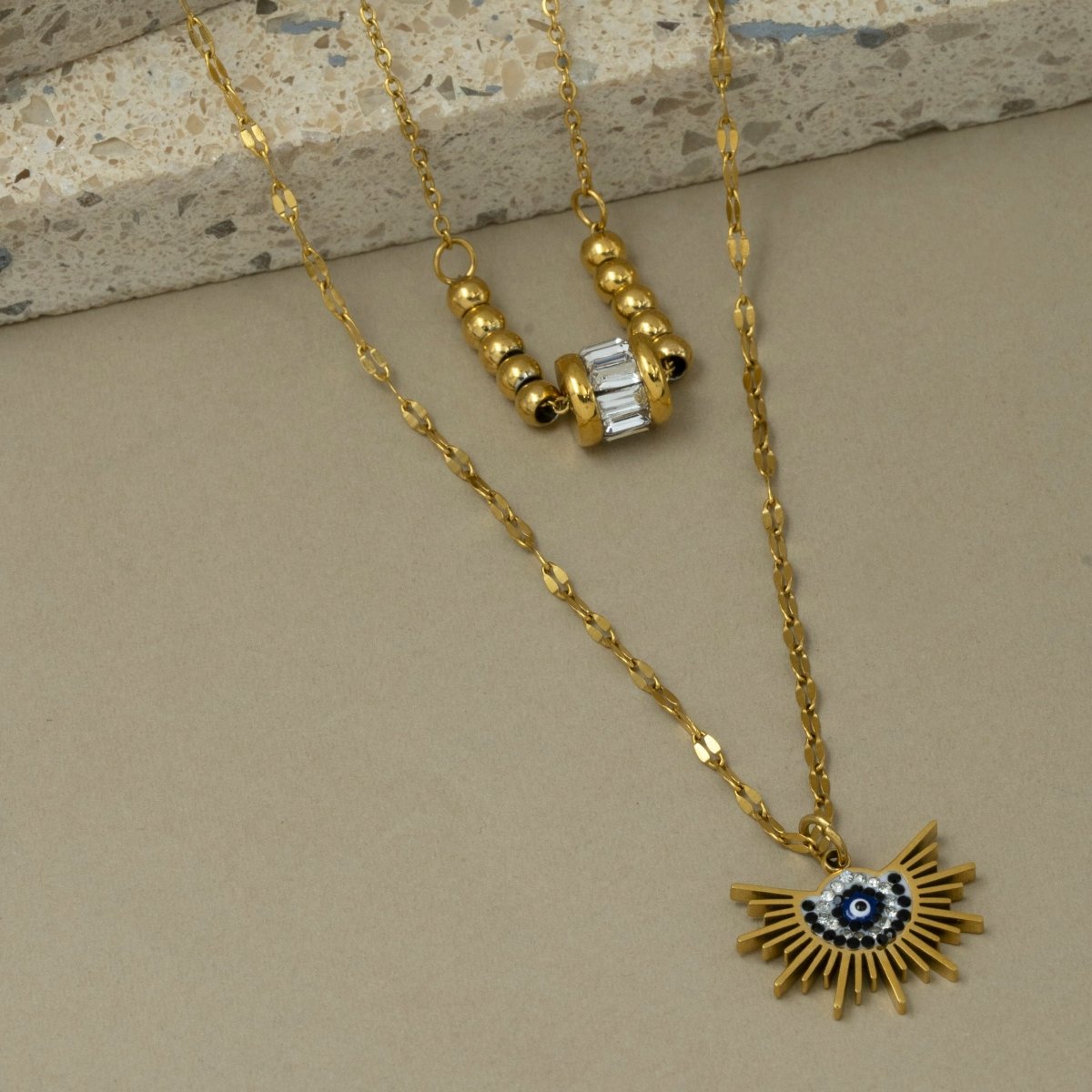 Artklim Gold Plated Dual Radiance Evil Eye Layered Necklace