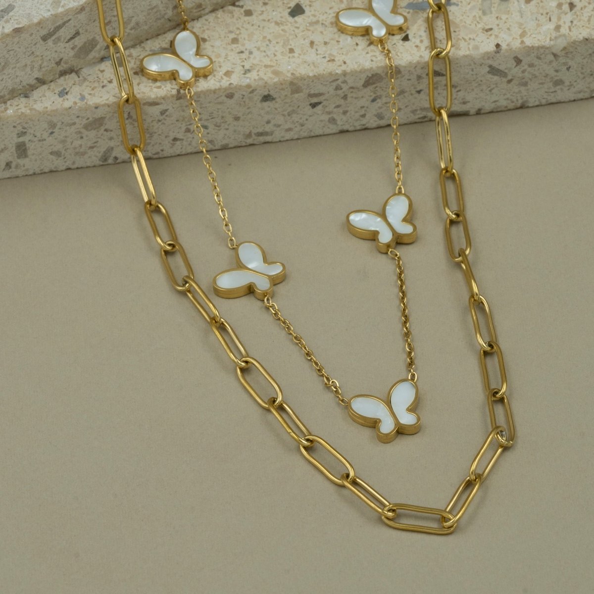 Artklim Gold Plated Butterfly Charm Double Layered Necklace