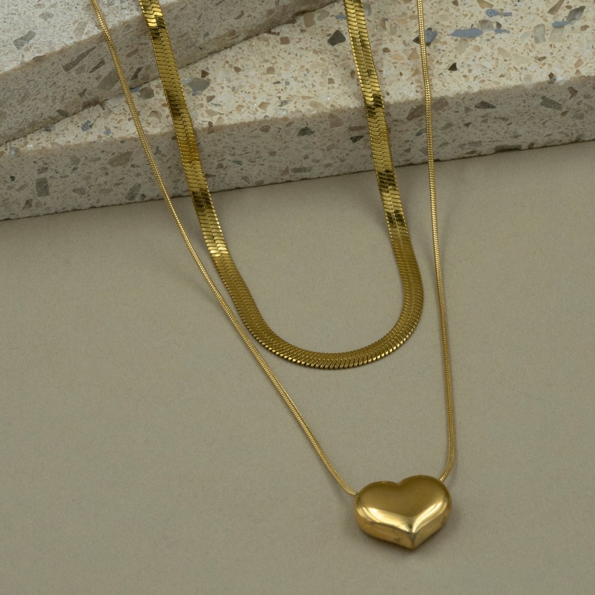 Artklim Gold Plated Heart Pendant Double Layered Necklace