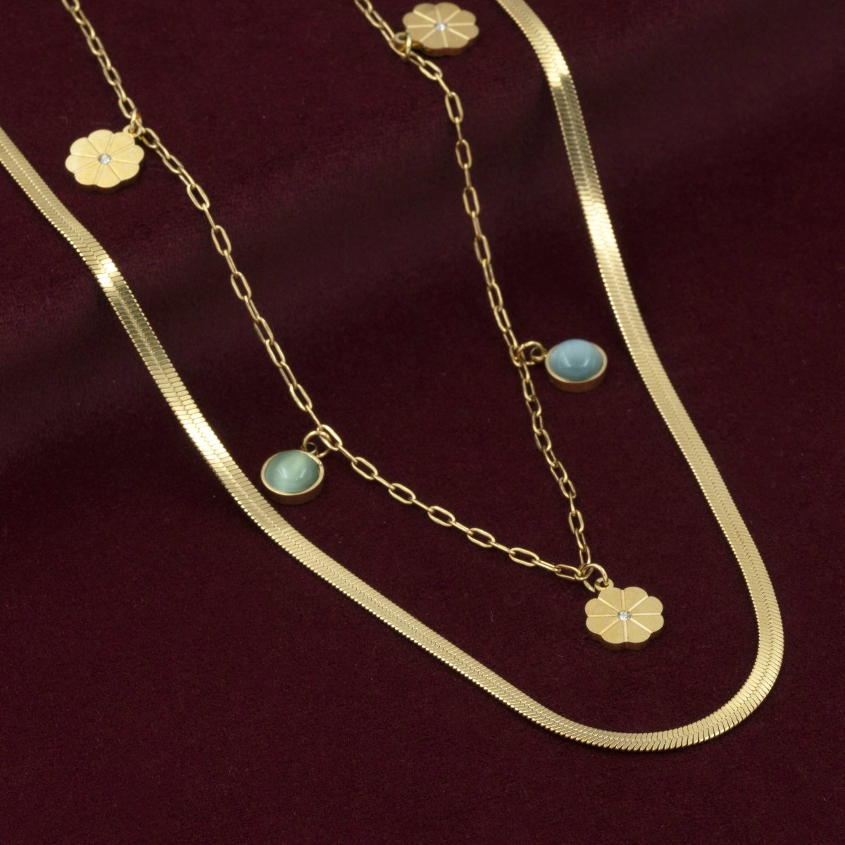 Artklim Gold Plated Golden Bloom Layered Necklace