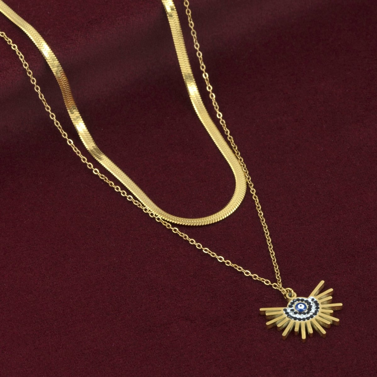 Artklim Gold Plated Evil Eye Charms Pendant Layered Necklace