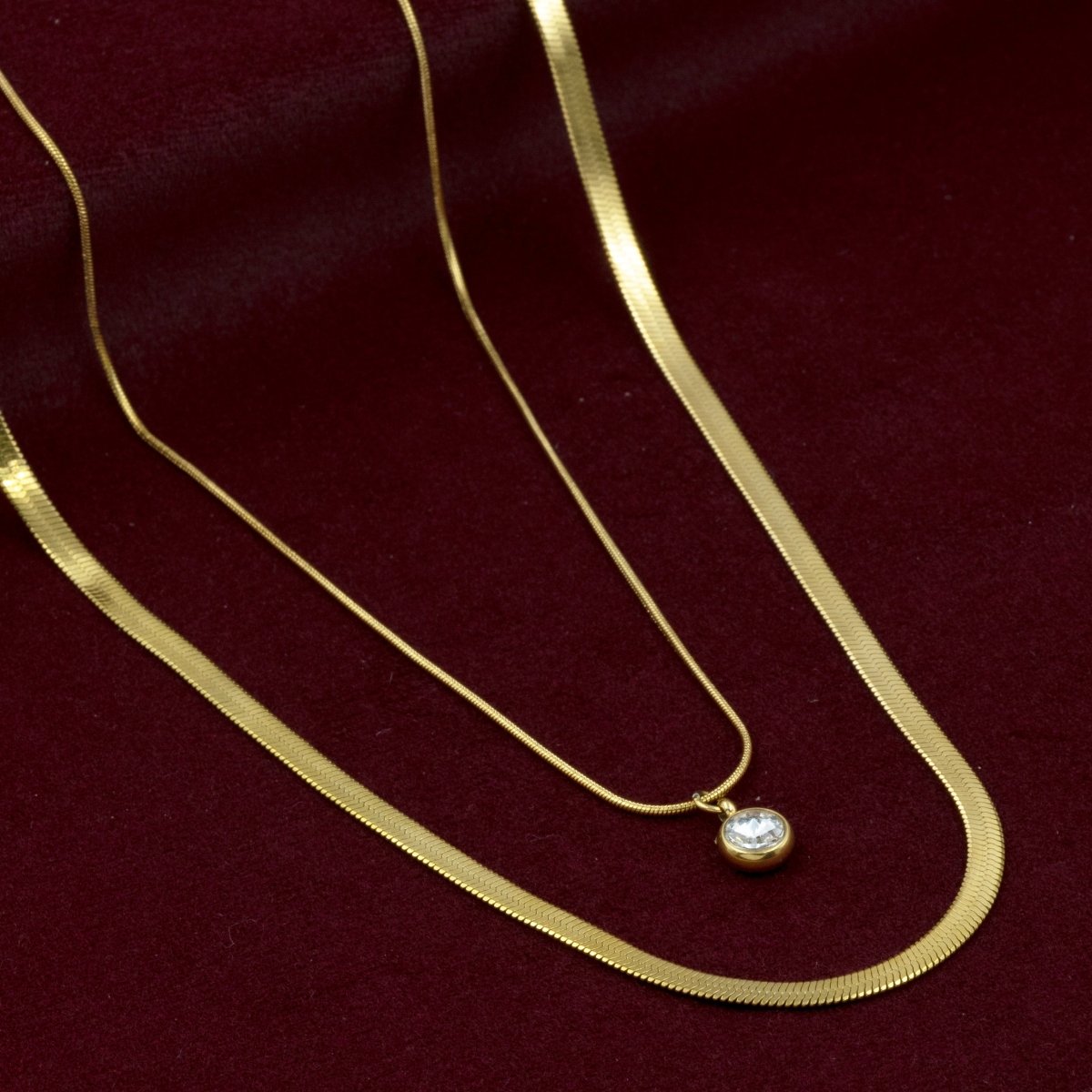 Artklim Gold Plated Crystal Pendant Double Layered Necklace