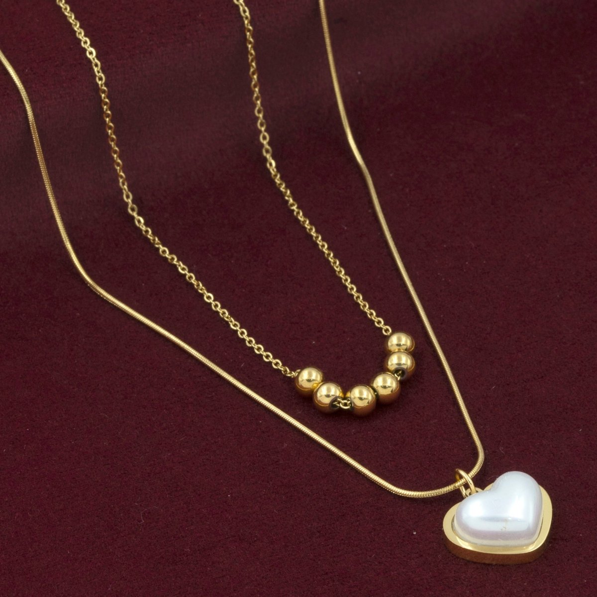 Artklim Gold Plated White Heart Pendant Layered Necklace