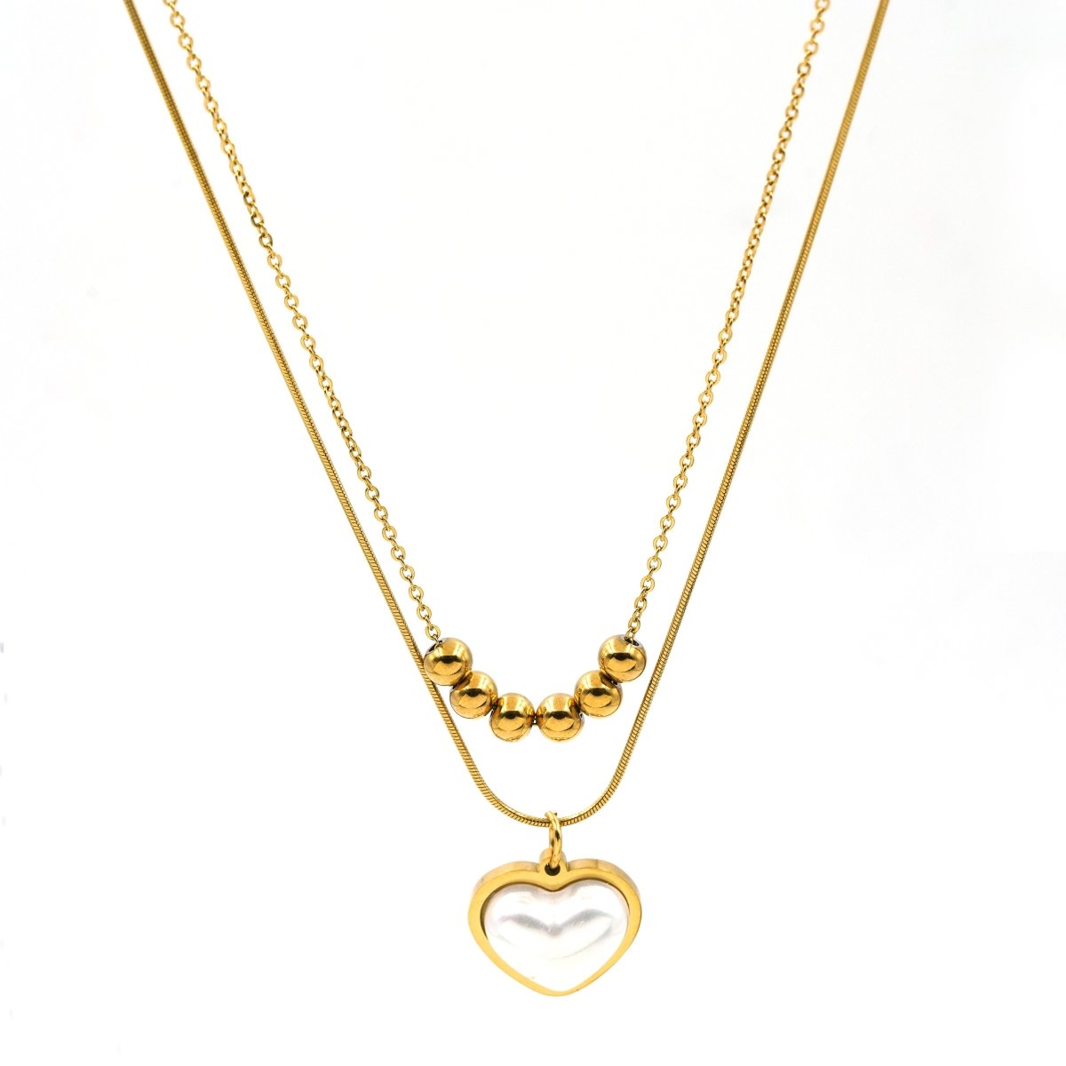Artklim Gold Plated White Heart Pendant Layered Necklace