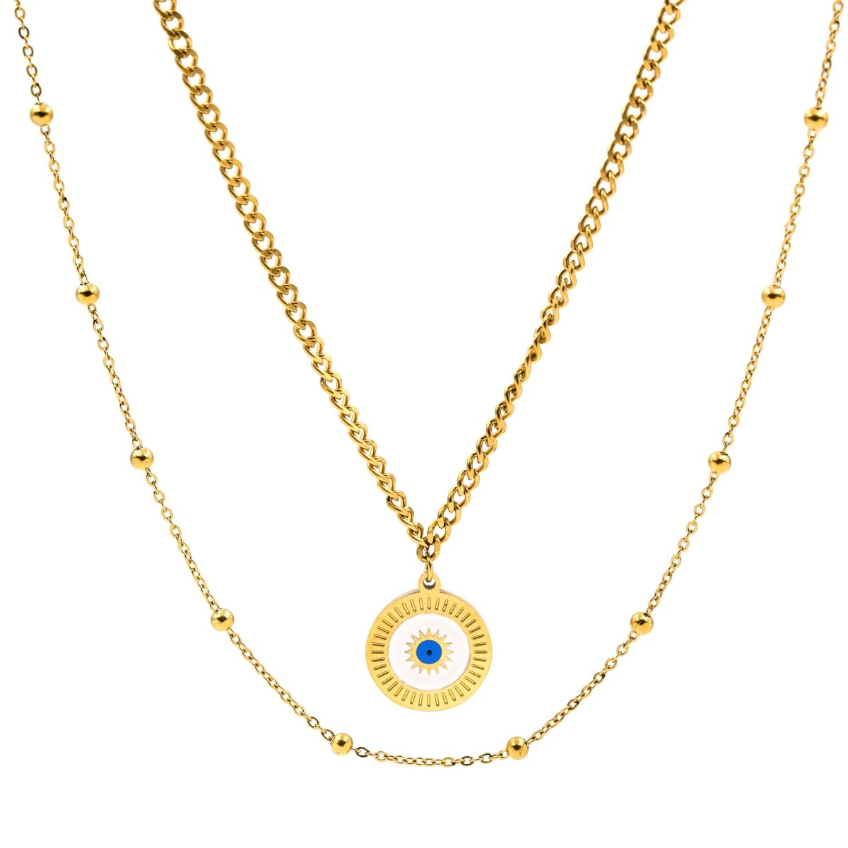 Artklim Gold Plated Dual Layered Round Evil Eye Pendant Necklace